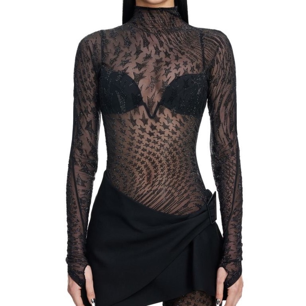 NWT Mugler x H&M Rhinestone-Embellished Mesh Top